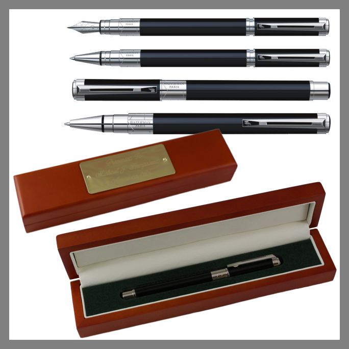Waterman Perspective Black Chrome Trim Presentation Engraved Pens - The ...